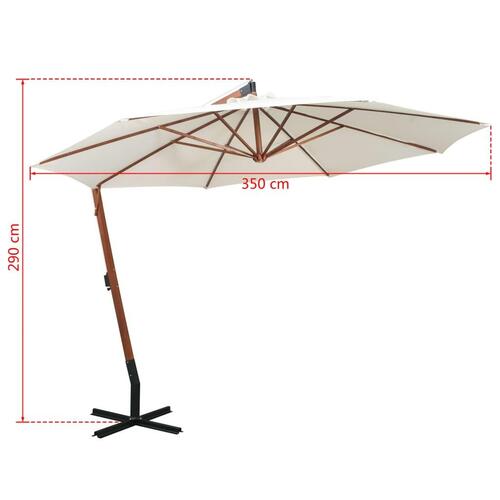 Hængende parasol 350 cm træstang hvid