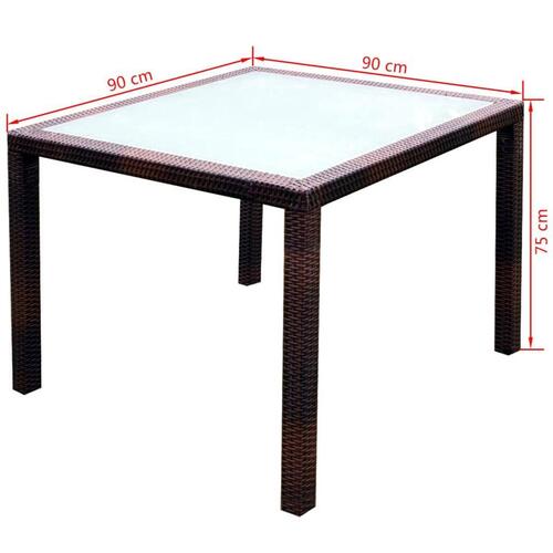 Udendørs spisebordssæt 5 dele med hynder polyrattan brun