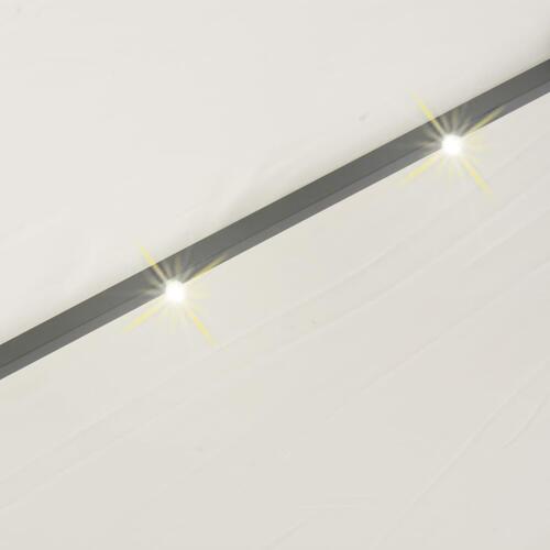 Hængeparasol med LED-belysning 300 cm sandfarvet metalstang