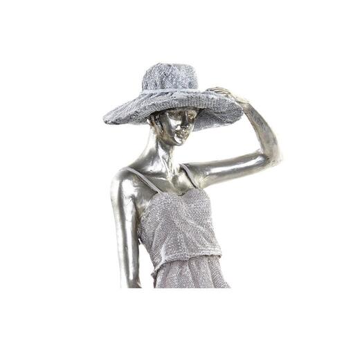 Dekorativ figur Dame Sølvfarvet Cykel Metal Harpiks (27,5 x 9,5 x 34,5 cm)
