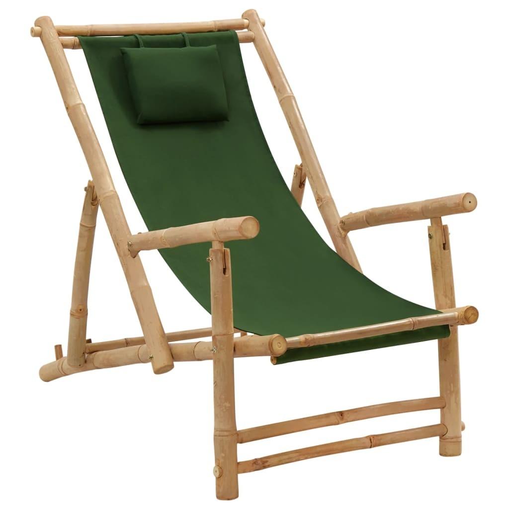Strandstol bambus og kanvas grøn