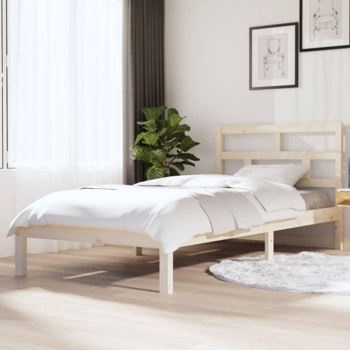 Sengeramme 90 x 200 cm i massivt fyrretræ med sengegærde