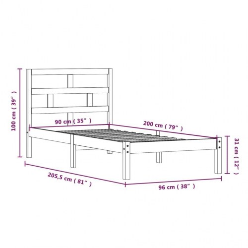 Sengeramme 90 x 200 cm i massivt fyrretræ - hvid