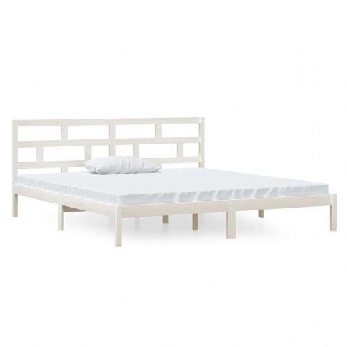 Sengeramme 140 x 190 cm i massivt fyrretræ - hvid