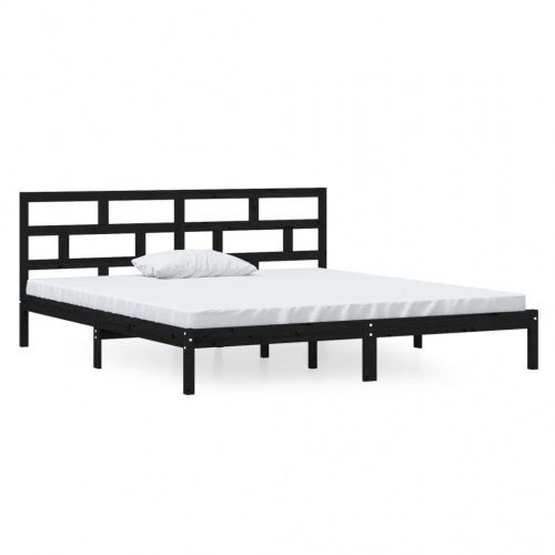 Sengeramme 140 x 190 cm med sengegærde i massivt fyrretræ - sort