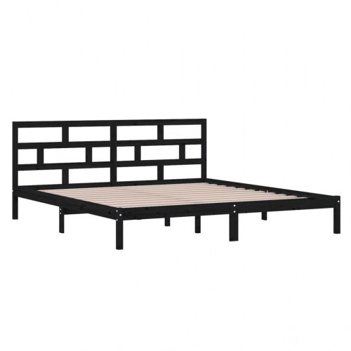 Sengeramme 140 x 190 cm med sengegærde i massivt fyrretræ - sort