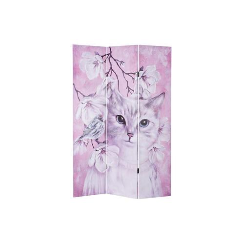 Sammenfoldelig skærm Kat Lærred 120 x 2,5 x 180 cm Fyrretræ