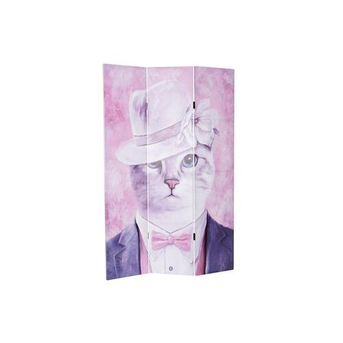 Sammenfoldelig skærm Kat Lærred 120 x 2,5 x 180 cm Fyrretræ