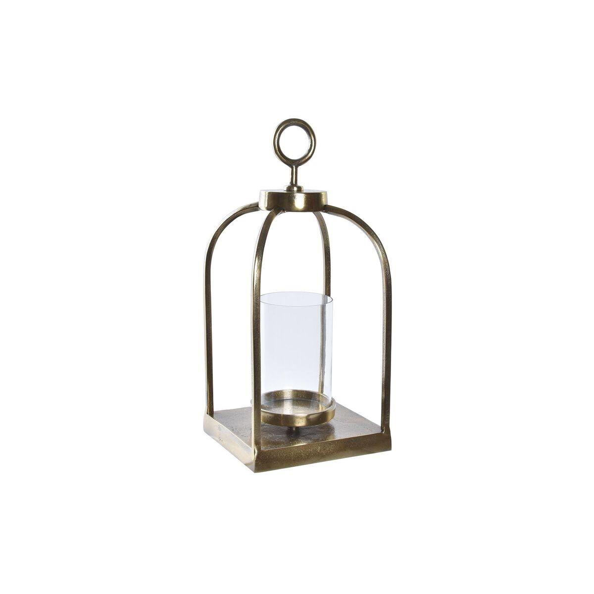 Lanterne i gylden aluminium med krystal - 19 x 19 x 43 cm