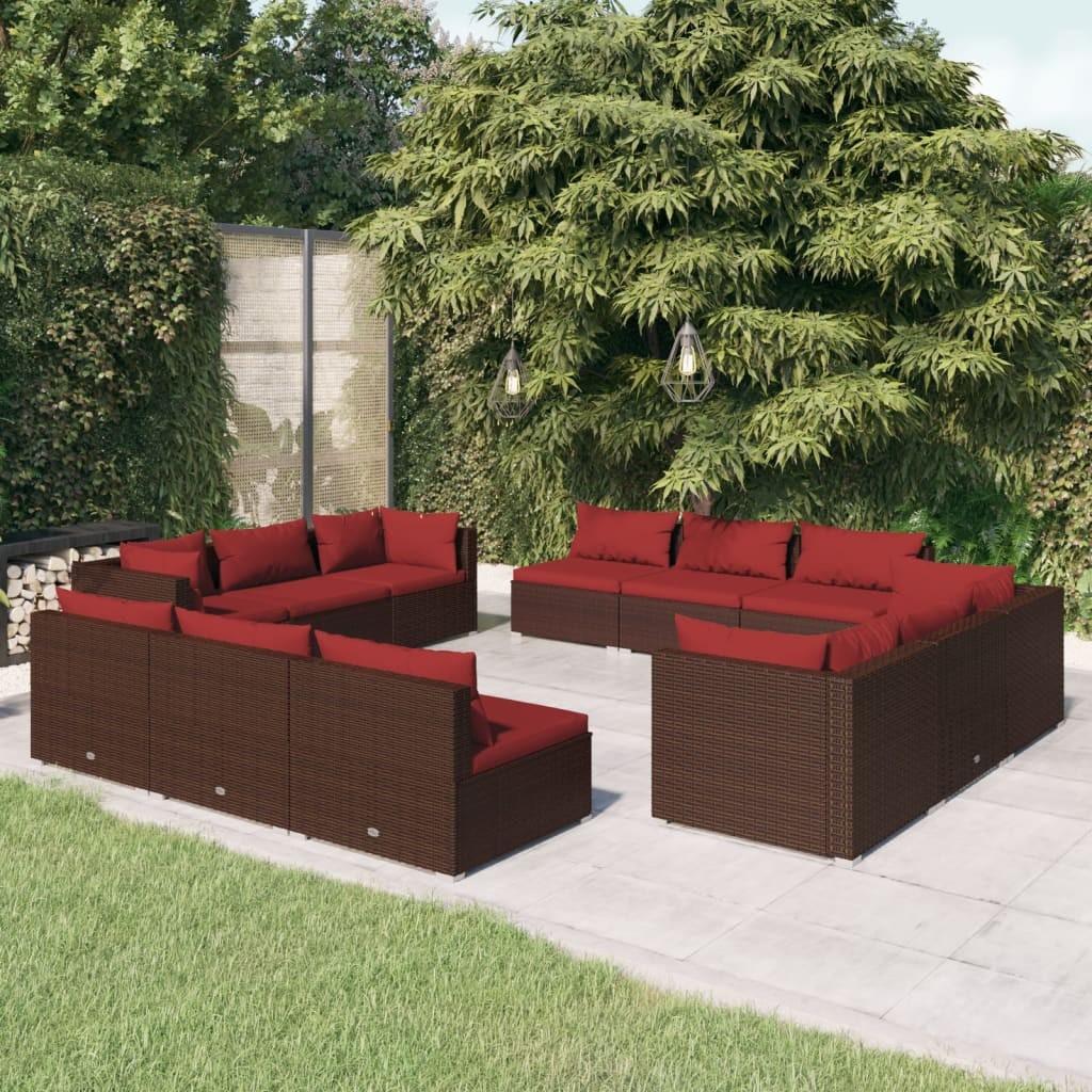 vidaXL loungesæt til haven 12 dele med hynder polyrattan brun