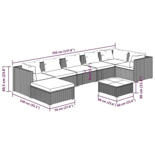 Loungesæt til haven 8 dele med hynder polyrattan grå