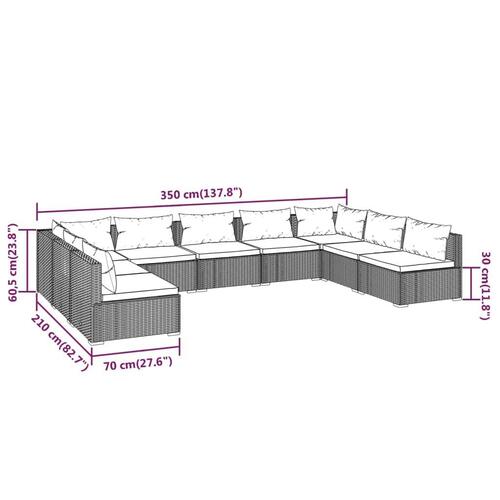 Loungesæt til haven 9 dele med hynder polyrattan grå