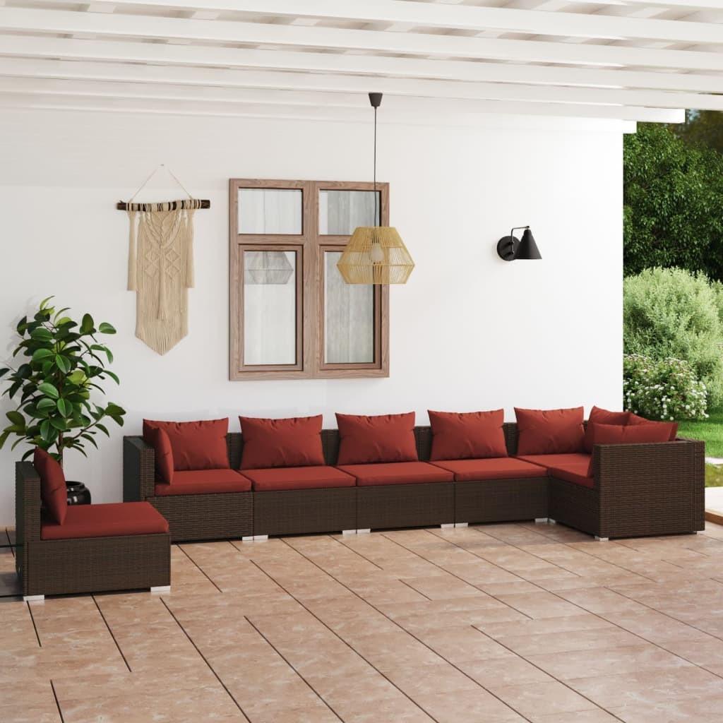 Loungesæt Til Haven 5 Dele Med Hynder Polyrattan Sort - Brun og kanelfarvet / 3x hjørnedel 4x midterdel