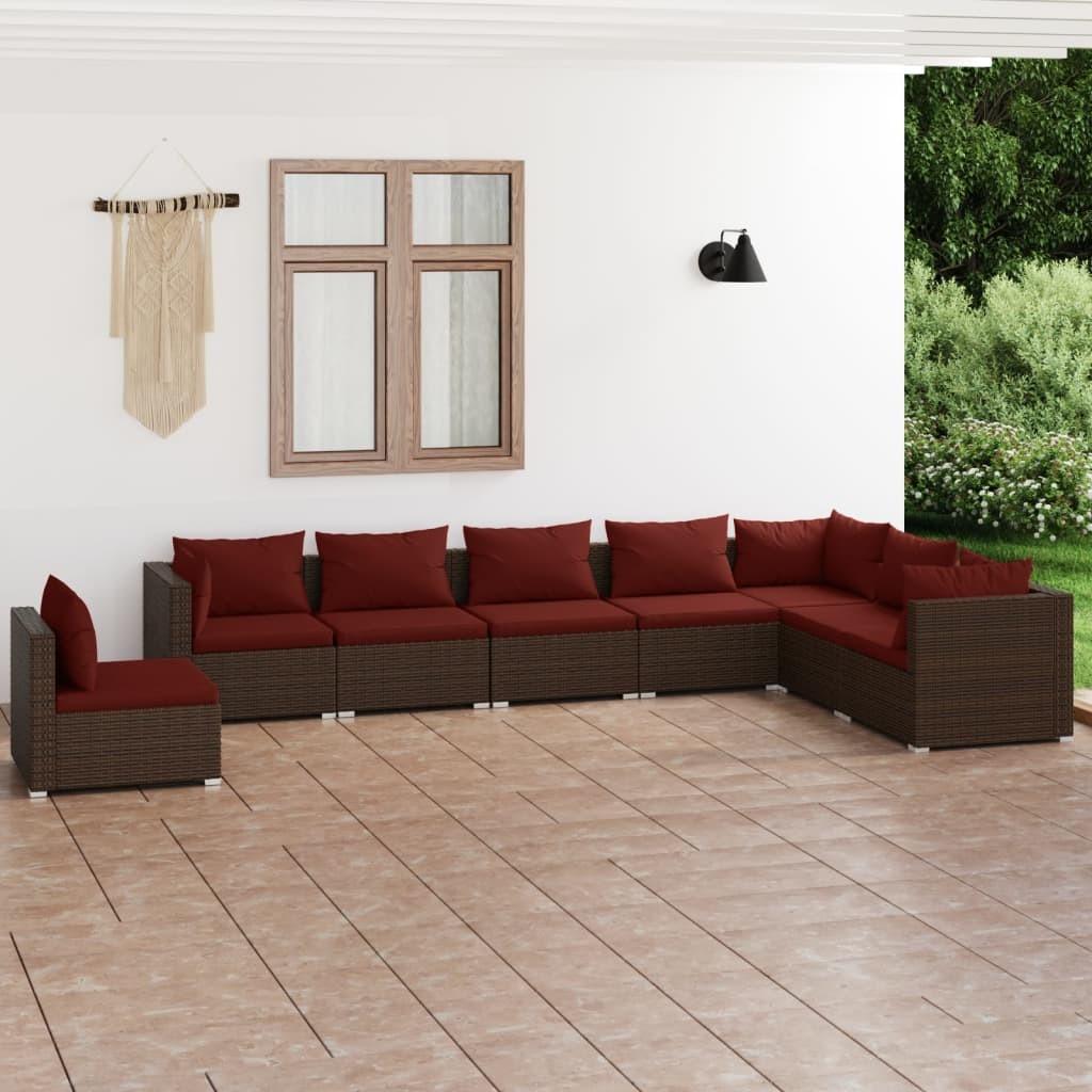 Loungesæt Til Haven 5 Dele Med Hynder Polyrattan Sort - Brun og kanelfarvet / 3x hjørnedel 5x midterdel