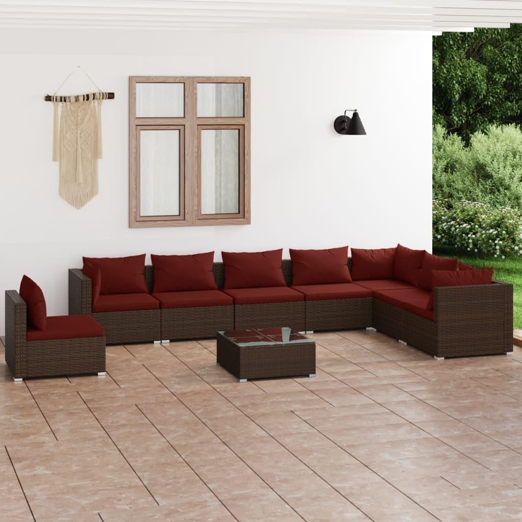 Loungesæt Til Haven 5 Dele Med Hynder Polyrattan Sort - Brun og kanelfarvet / 3x hjørnedel 5x midterdel bord