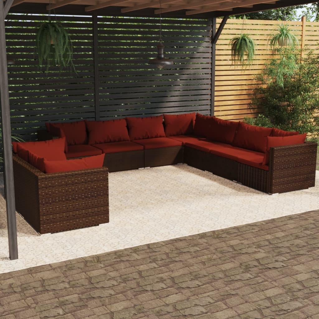 Loungesæt Til Haven 7 Dele Med Hynder Polyrattan Brun Brun Og Kanelfarvet - 5x hjørnedel 4x midterdel
