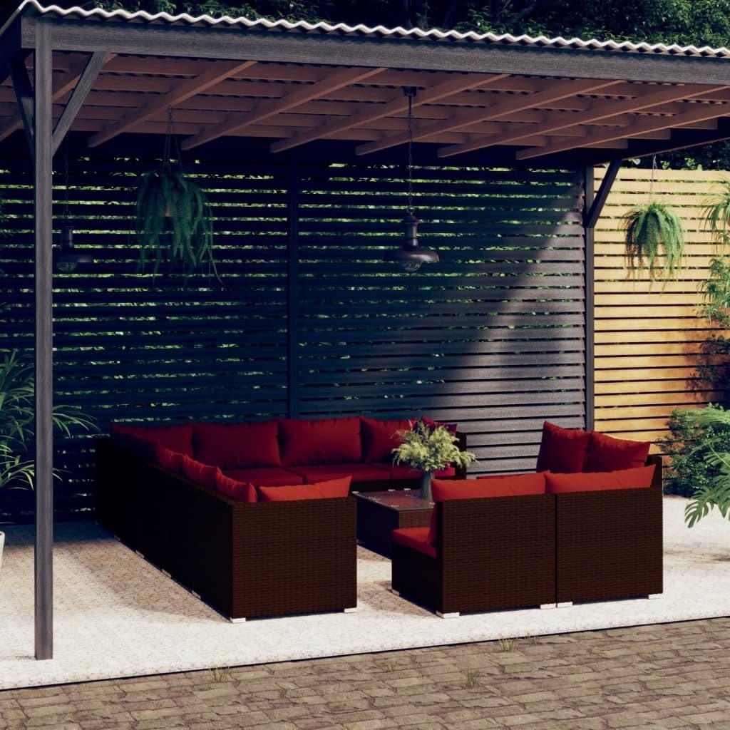 vidaXL loungesæt til haven 13 dele med hynder polyrattan brun