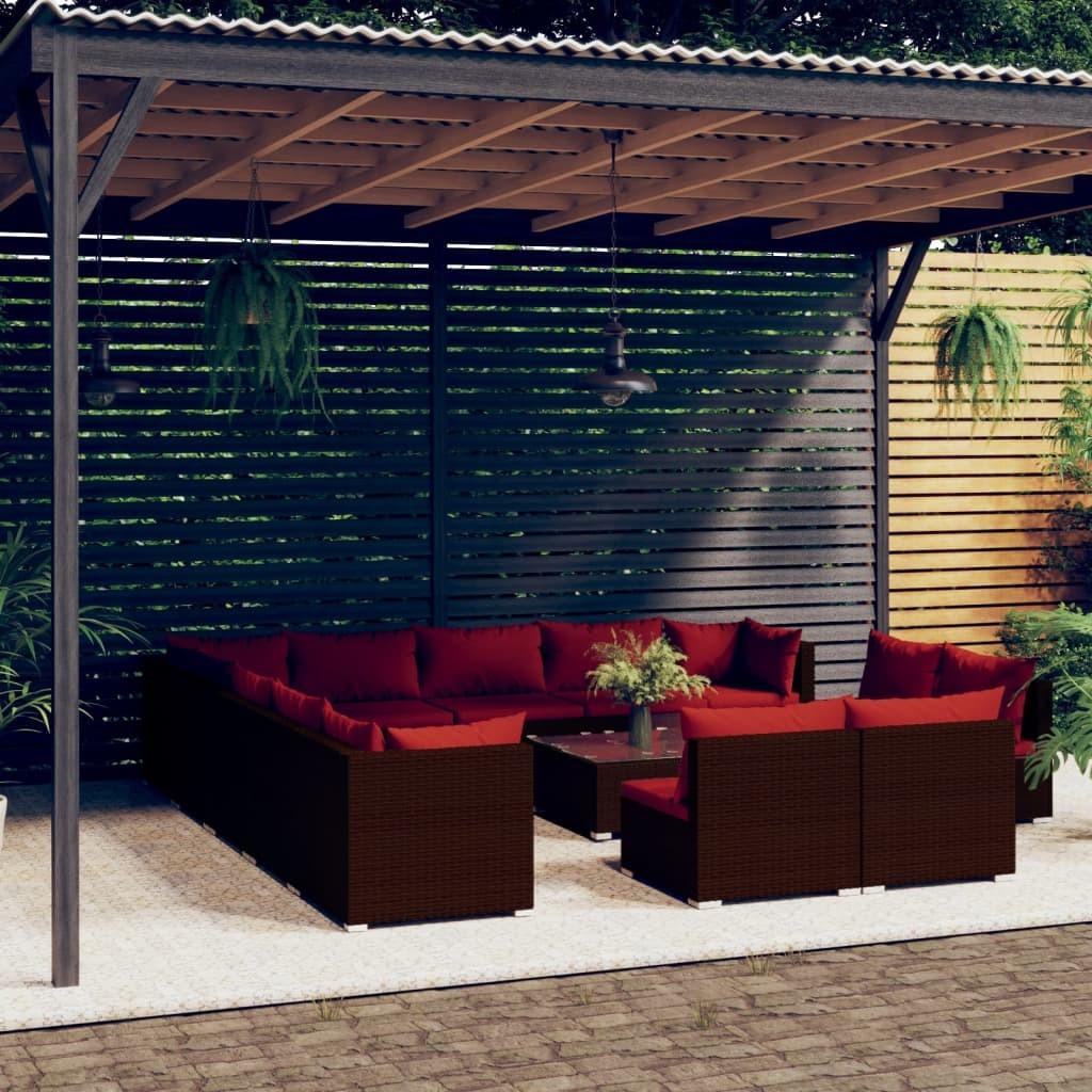 Loungesæt til haven 14 dele med hynder polyrattan brun