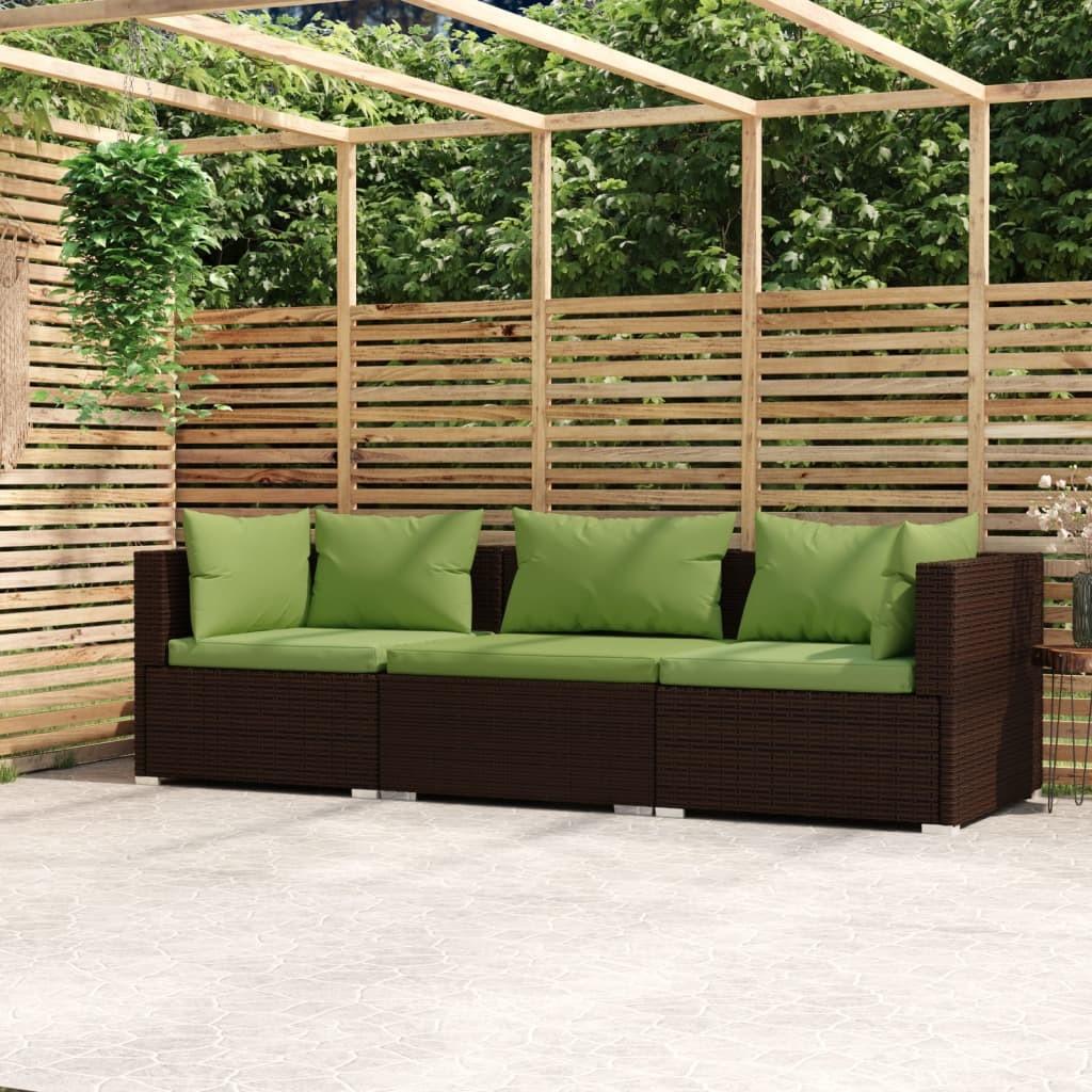 3-personers sofa med hynder polyrattan brun