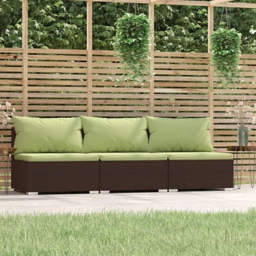 3-personers sofa med hynder polyrattan brun