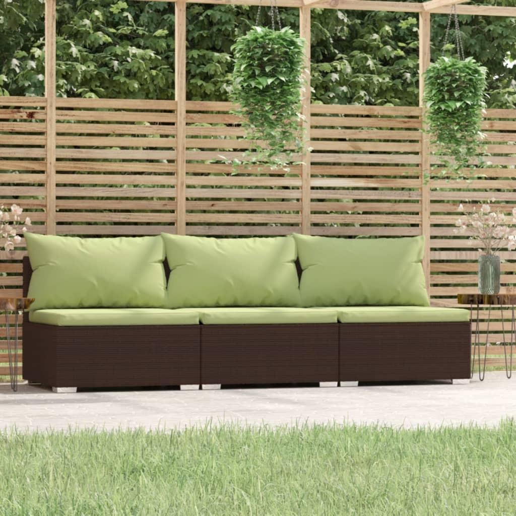 3-personers sofa med hynder polyrattan brun