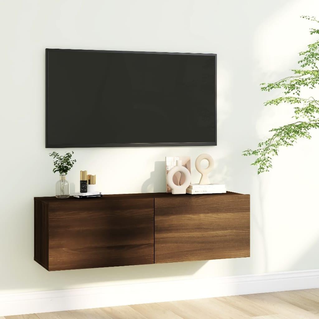 Væghængt tv-bord 100x30x30 cm konstrueret træ brun egetræsfarve