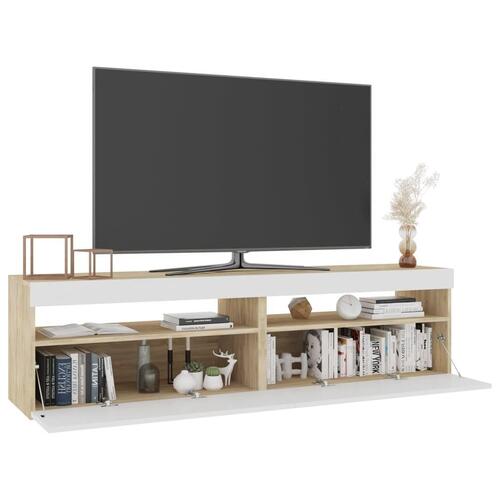 Tv-borde 2 stk. med LED-lys 75x35x40 cm hvid og sonoma-eg