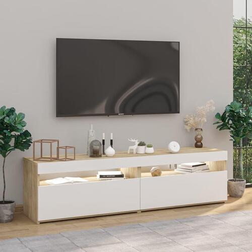 Tv-borde 2 stk. med LED-lys 75x35x40 cm hvid og sonoma-eg