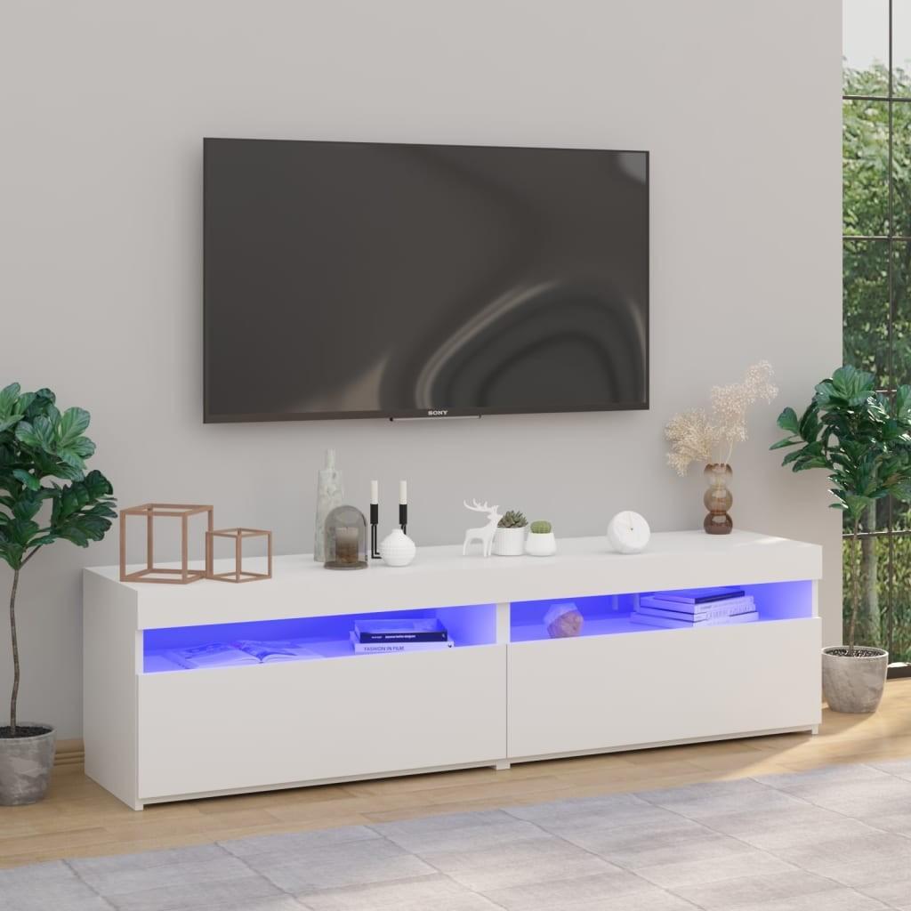 Tv-borde 2 stk. med LED-lys 75x35x40 cm hvid højglans