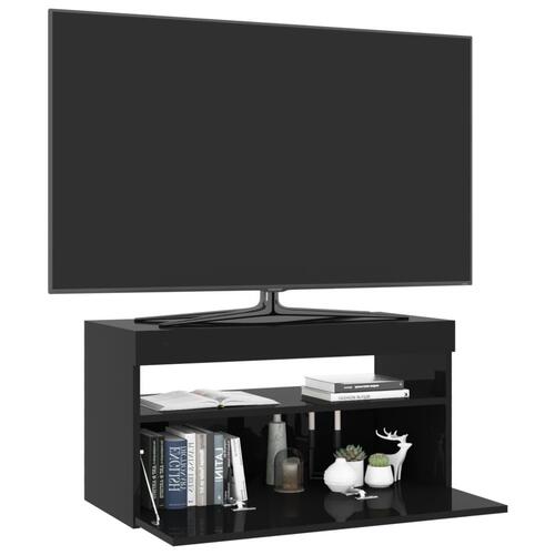 Tv-skab med LED-lys 75x35x40 cm sort højglans