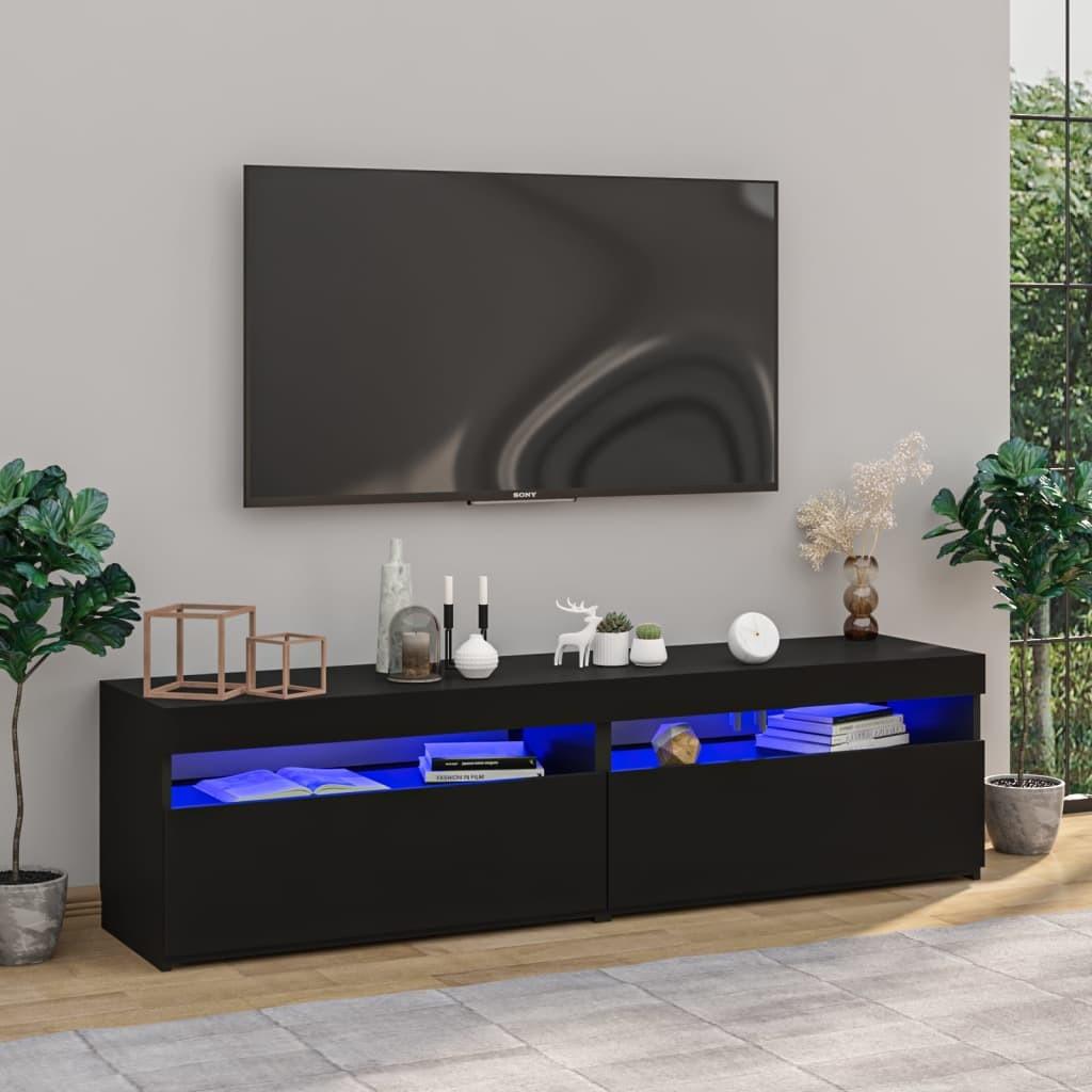 Tv-borde 2 stk. med LED-lys 75x35x40 cm sort højglans