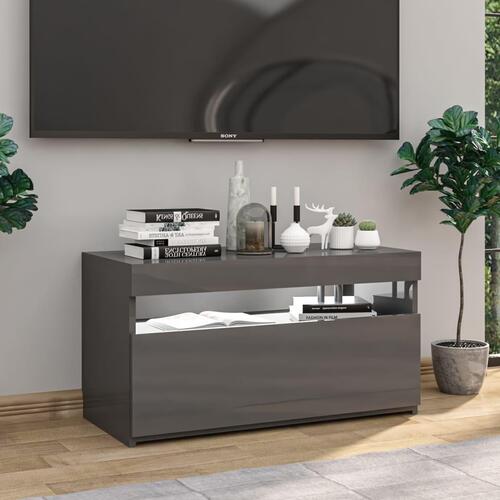 Tv-bord med LED-lys 75x35x40 cm grå højglans