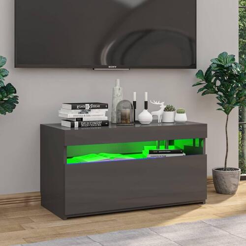 Tv-bord med LED-lys 75x35x40 cm grå højglans