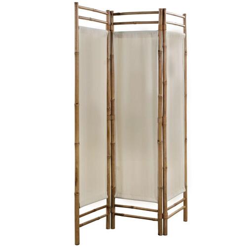 Foldbar 3-panels rumdeler bambus og kanvas 120 cm