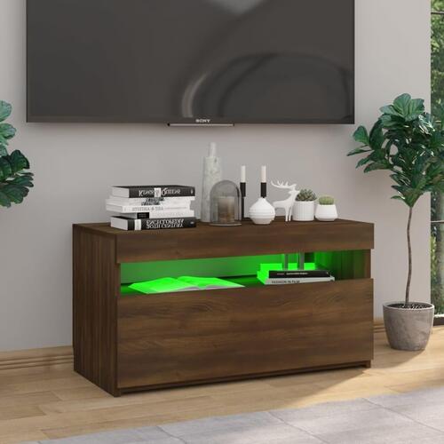 Tv-bord med LED-lys 75x35x40 cm brun egetræsfarve