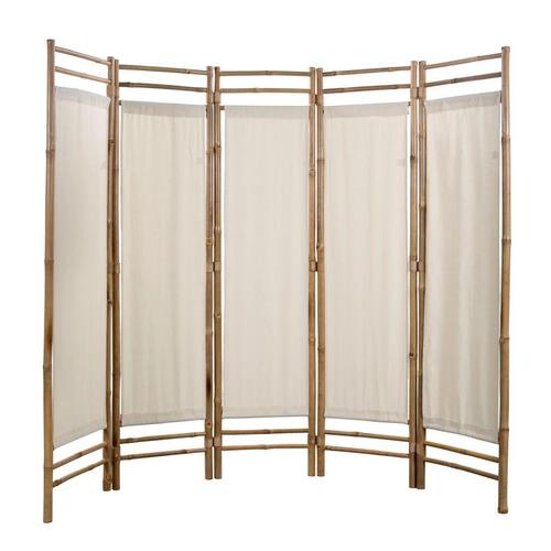 Foldbar 5-panels rumdeler bambus og kanvas 200 cm