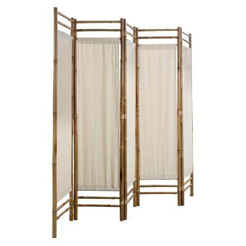 Foldbar 5-panels rumdeler bambus og kanvas 200 cm