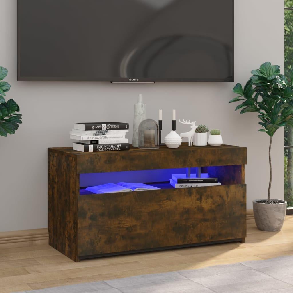 Tv-bord med LED-lys 75x35x40 cm røget egetræsfarve