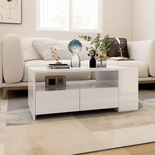 Sofabord 102x55x42 cm konstrueret træ hvid højglans