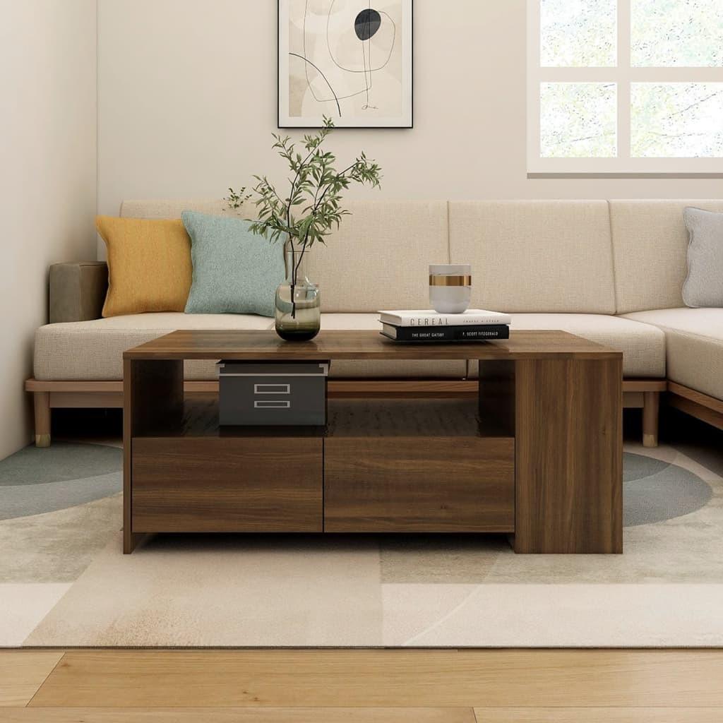 Sofabord 102x55x42 cm konstrueret træ brun egetræsfarve