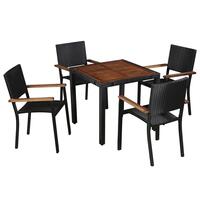 Udendørs spisebordssæt 5 dele polyrattan og akacietræ sort