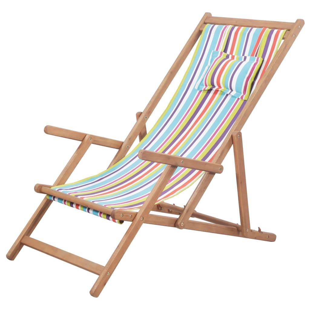 Foldbar strandstol stof og træstel flerfarvet