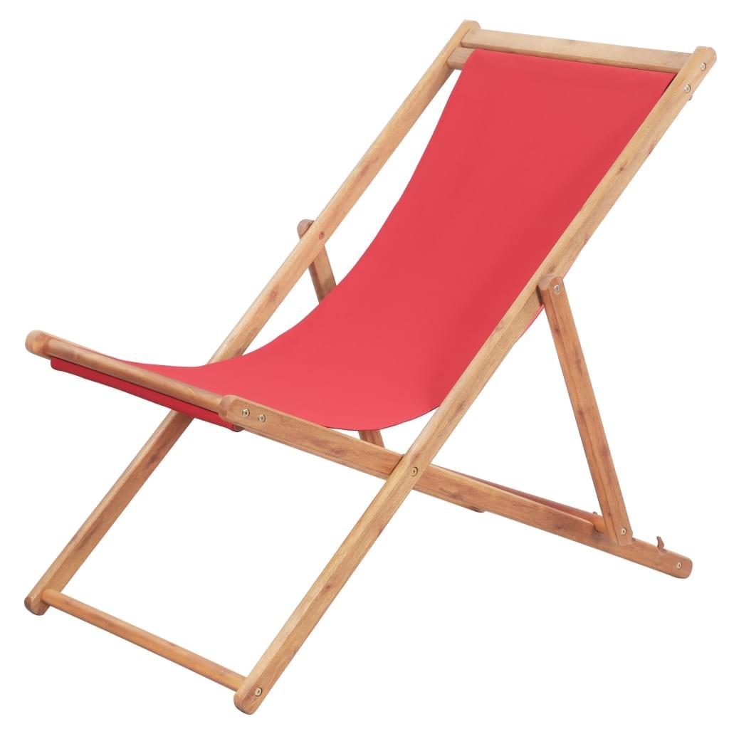 Se Foldbar strandstol stof og træstel rød hos Boligcenter.dk