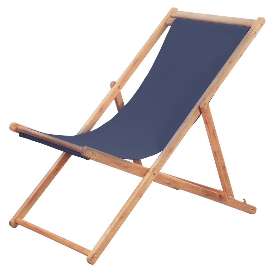 Foldbar strandstol stof og træstel blå