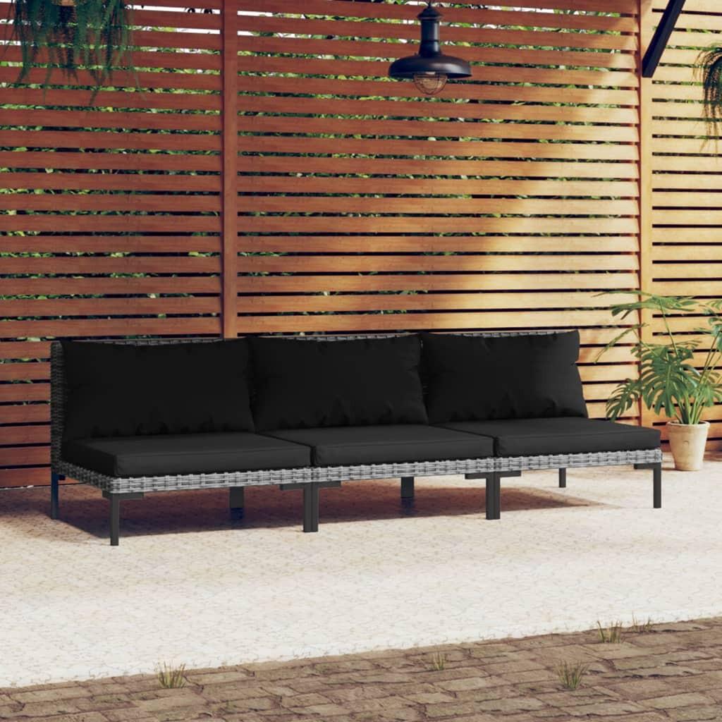 Moduler til havesofa 3 stk. med hynder halvrundt polyrattan