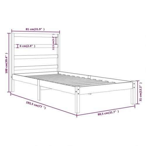 Sengeramme 75x190 cm Small Single massivt træ sort