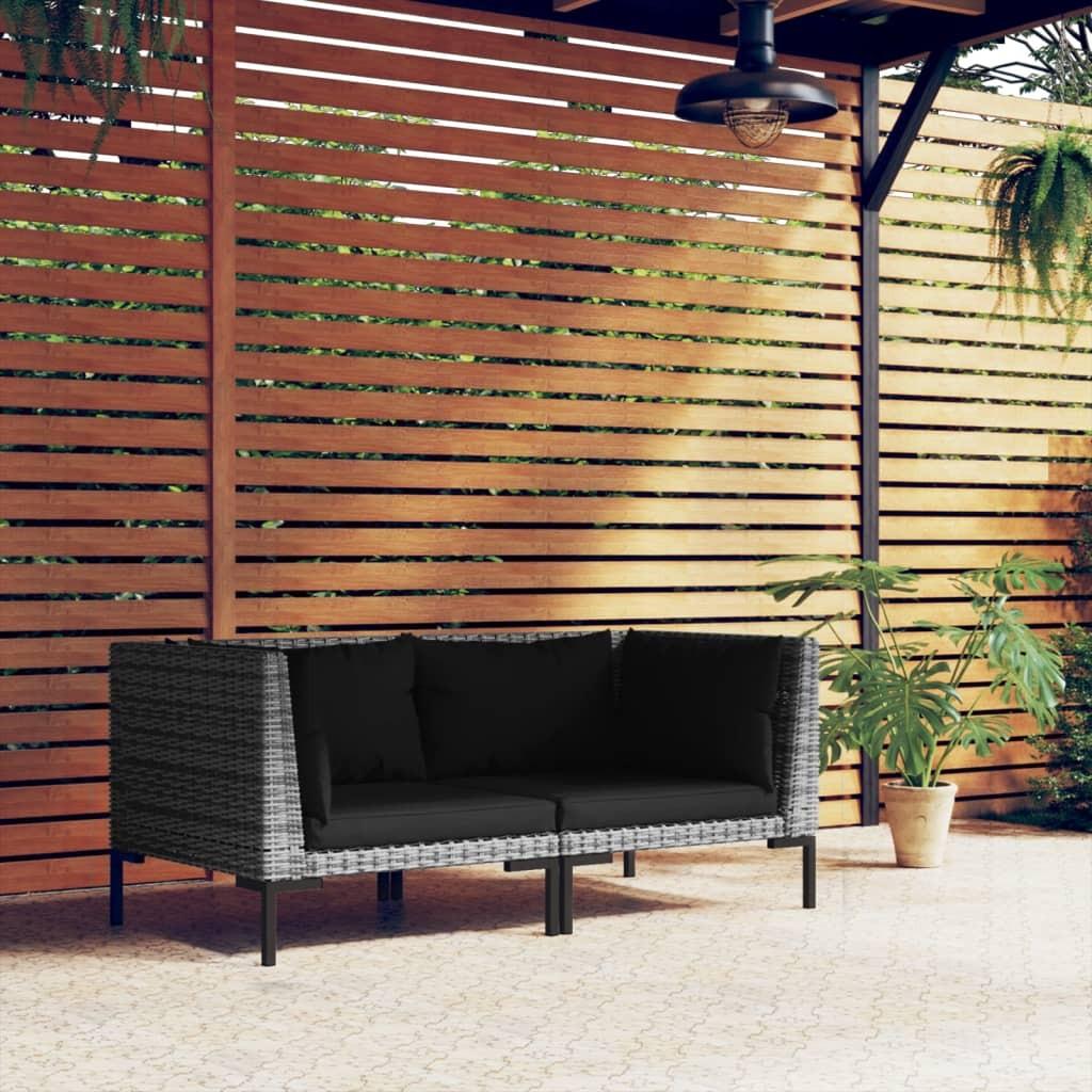 Moduler til havesofa 2 stk. med hynder halvrundt polyrattan