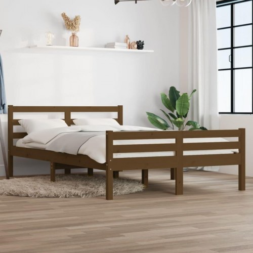 Sengeramme i massivt fyrretræ 140 x 190 cm - gyldenbrun