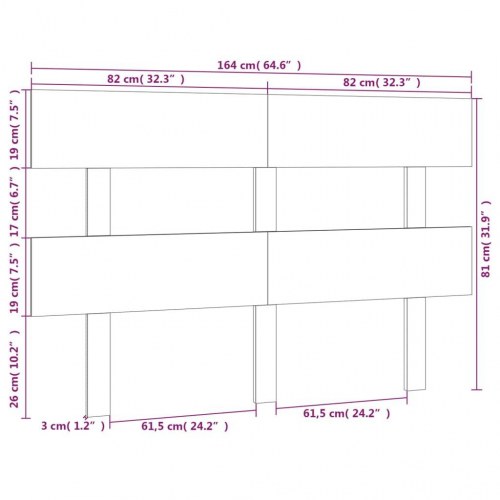 Sengegavl 164 x 3 x 81 cm i massivt fyrretræ - hvid