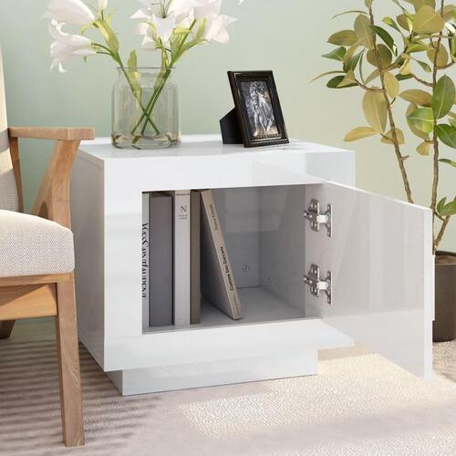 Sofabord 51x50x45 cm konstrueret træ hvid højglans